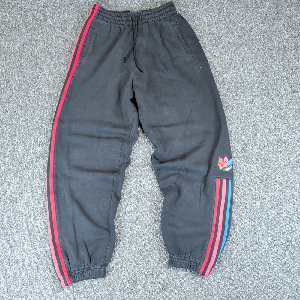 adidas Originals Black Track Pants with Pink & Blue Stripes